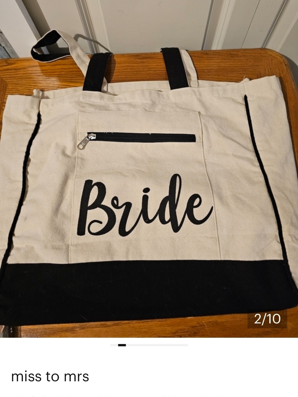 Cream and Black 'Bride' Canvas Tote Bag